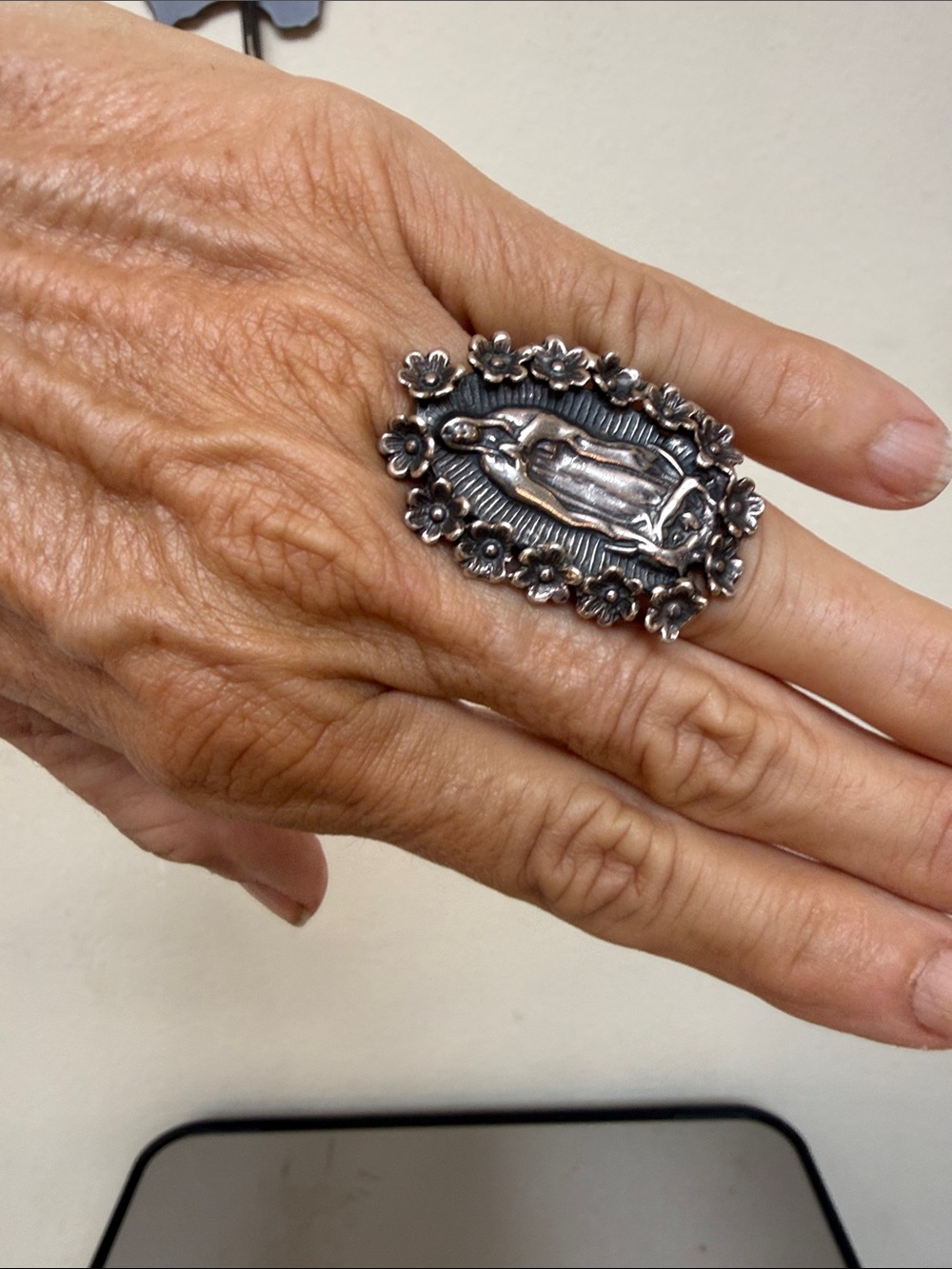 Sterling silver our lady of Guadalupe Mary statement ring